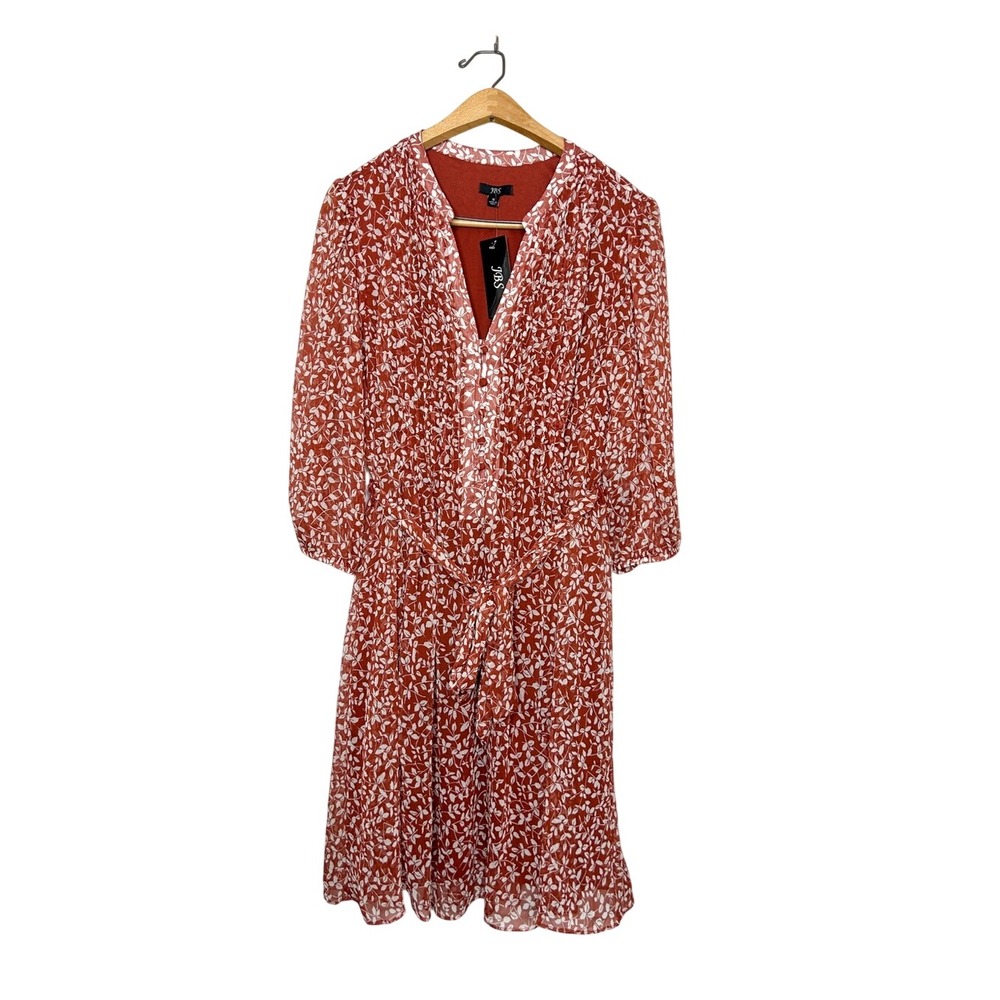 NWT JBS Flowy Leaf Print Long Sleeve Mini Dress 16